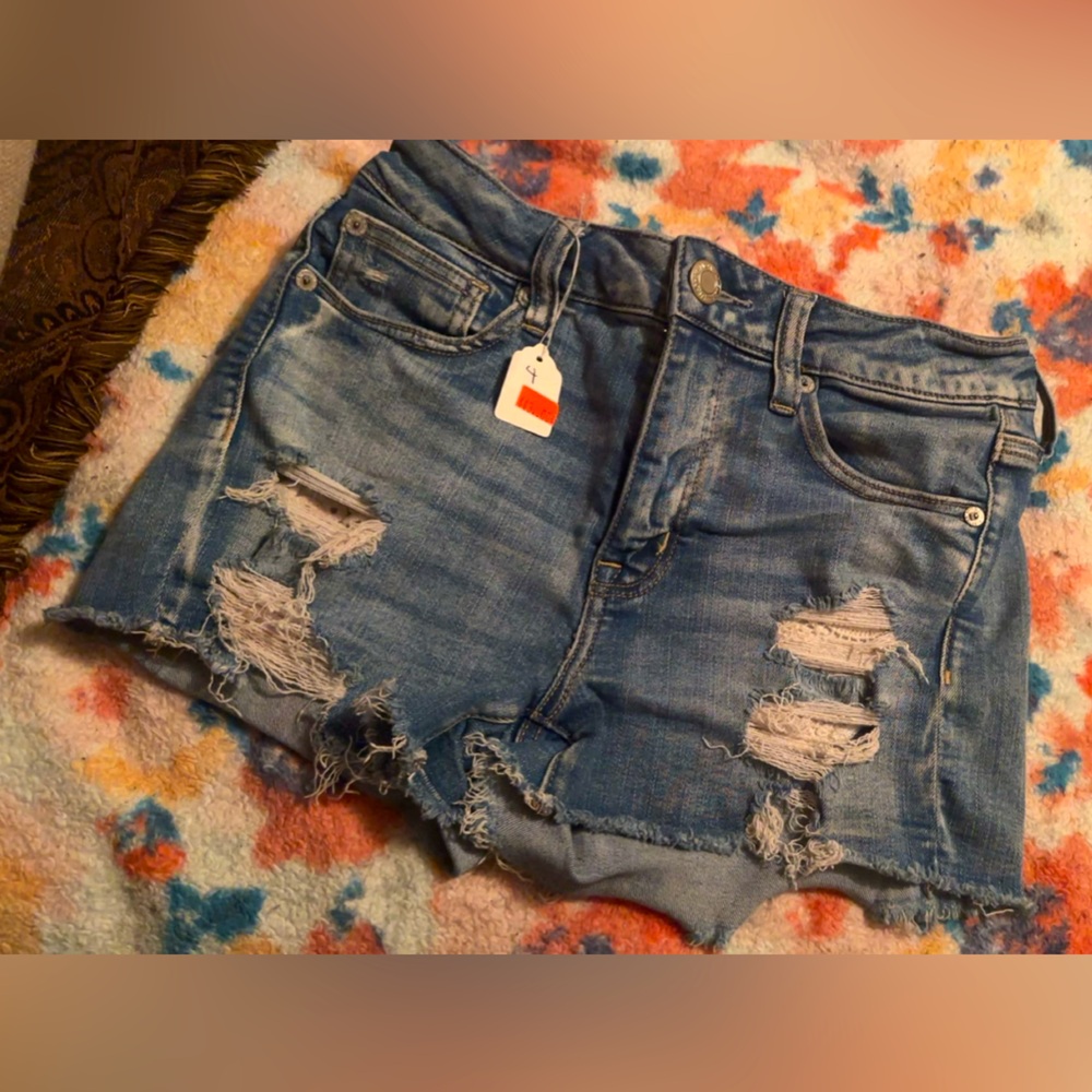 American Eagle Outfitters Blue Distressed Jean Shorts